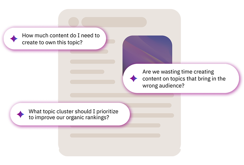 Siteimprove content strategy dashboard showing insights on topic clusters, audience targeting, and content planning for SEO performance.