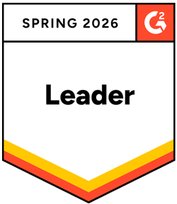 Award badge shaped like a shield with the 'Spring 2026' and the 'G2' logo at the top, and a banner across the middle stating 'Leader'.