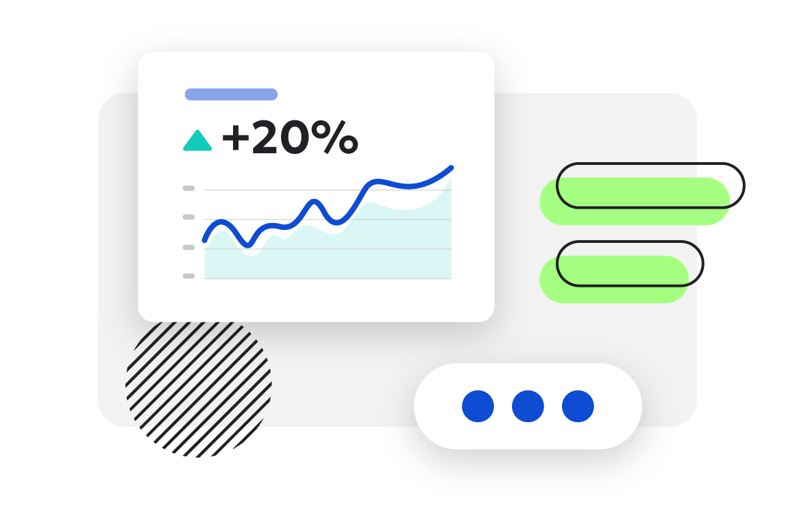 Line graph showing a 20% increase in performance.