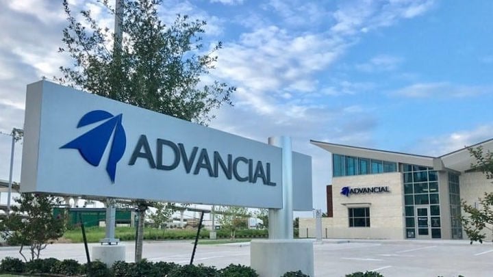 Advancial company sign and corporate building.