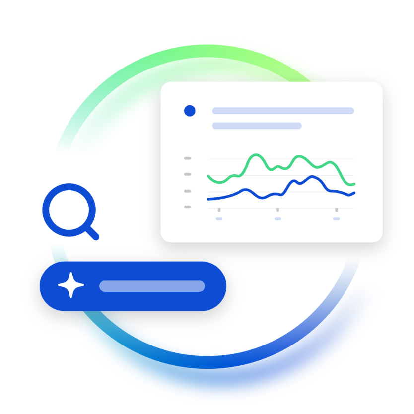 Dashboard showing data with search icon and AI solutions all from one environment.