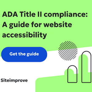 Promotional graphic titled 'ADA Title II compliance: A guide for website accessibility' with a call-to-action button labeled 'Get the guide.'