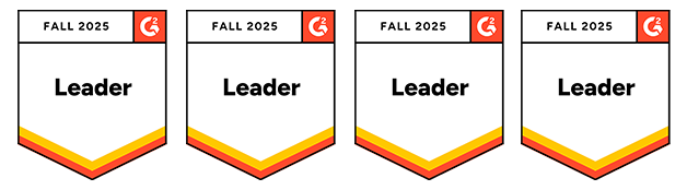 Award badge shaped like a shield with 'Fall 2025' and the 'G2' logo at the top, and a banner across the middle stating 'Leader'.