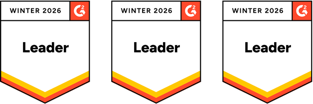 Award badge shaped like a shield with 'Winter 2026' and the 'G2' logo at the top, and a banner across the middle stating 'Leader'.